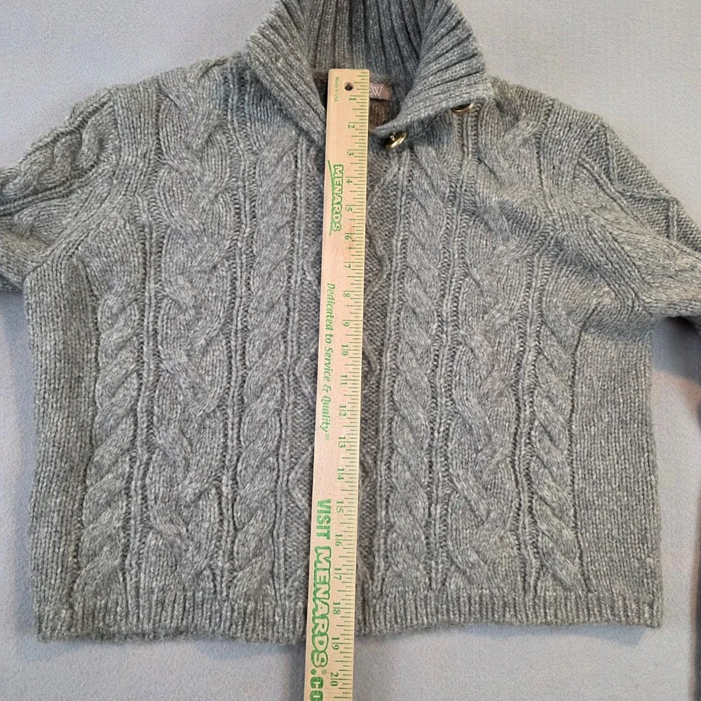 J.Crew Womens Gray Cable Knit Wool Alpaca Blend Cropped Cardigan Sweater sz Md